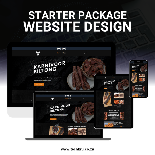 Website Design Package. Starter website design package mockups for biltong brand on all devices