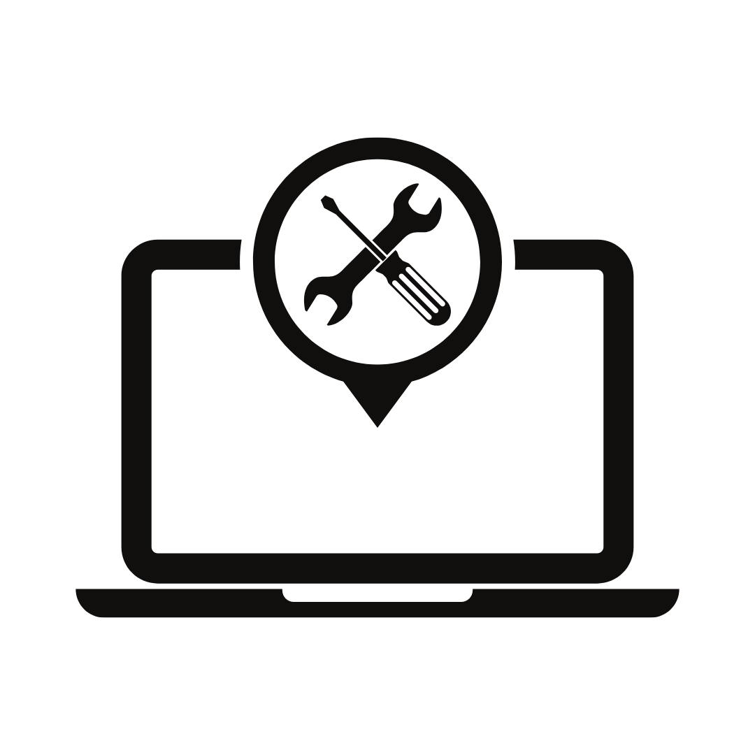Laptop icon with wrench and screwdriver indicating computer repair services