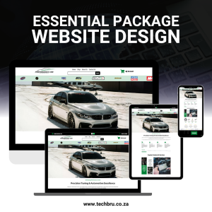 Essential Website Design Package. Essential website design package showcasing auto tuning site on laptop, tablet, and phone