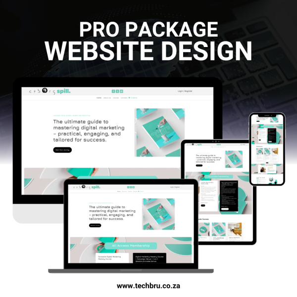 Pro Website Design Package. Pro website design package displaying digital marketing course platform on multiple devices